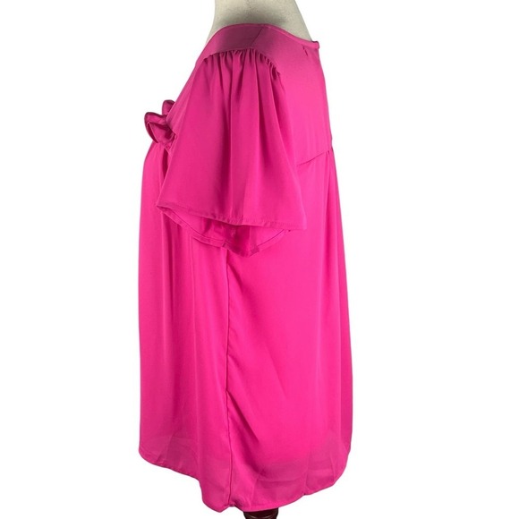 PLEIONE RUFFLE FRONT BABYDOLL SWING BLOUSE IN PINK NWT WOMEN'S SIZE MEDIUM‎ - Picture 3 of 10